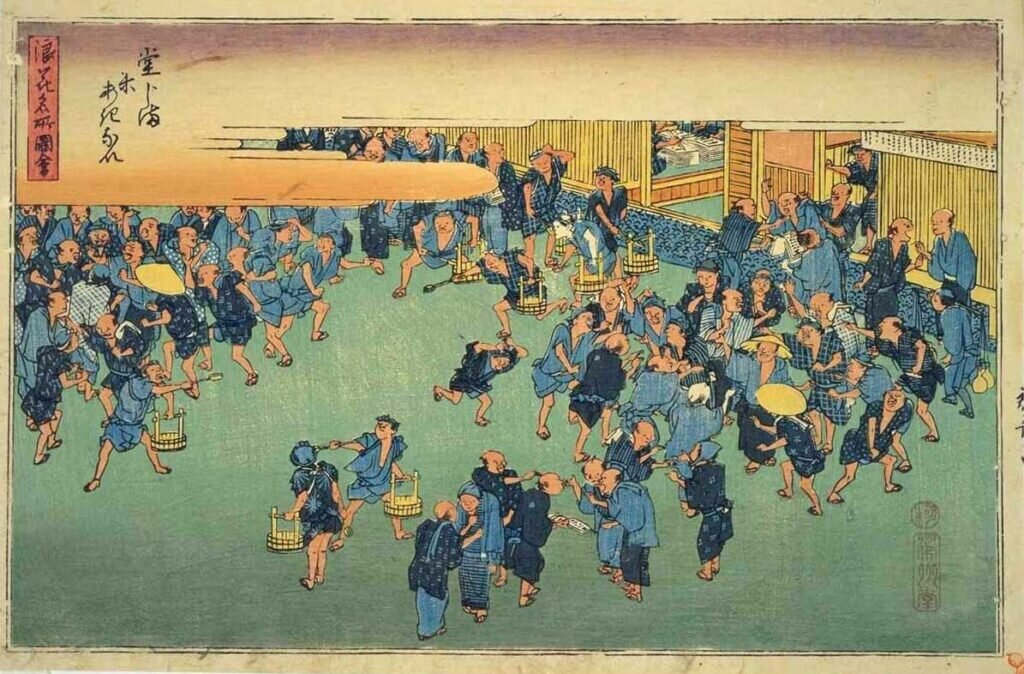 Hiroshige's 'Rice Market at Dojima' from 'Famous Views of Osaka'. Source: Hiroshige.org.uk https://www.hiroshige.org.uk/Other_Views_Scenes/Other_Views_Scenes.htm